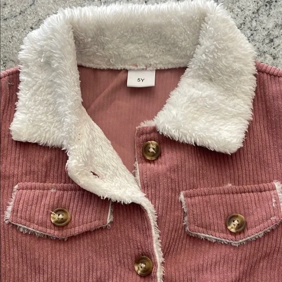 Kids Pink Corduroy Jacket with Faux Fur Collar l 5Y - Picture 2 of 4